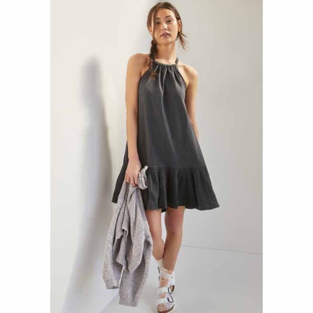 Daily Practice by Anthropologie Frida Cross Back Midi Dress Gray XS Flounce Hem